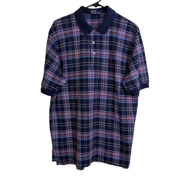 Vtg Polo Ralph Lauren Shirt Mens XL Plaid Red Blue Short Sleeve Button Casual * - Picture 1 of 11